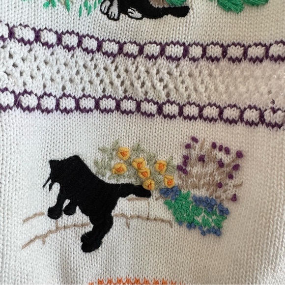 Vintage Susan Bristol Hand Embroidered Black Cat Cardigan Sweater 1997 - Picture 9 of 16